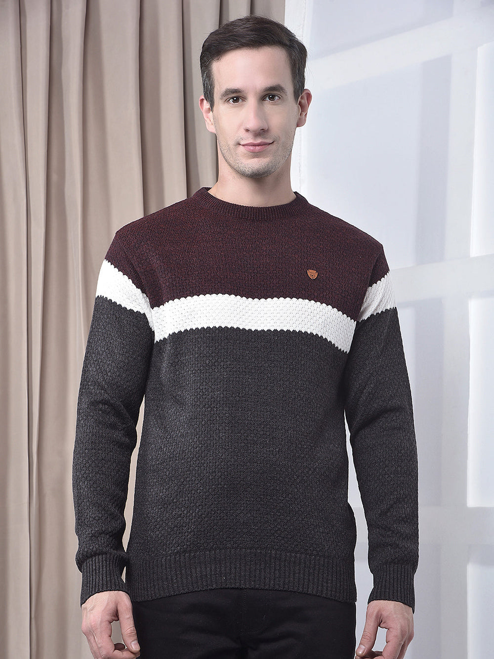 cobb anthra color-block round neck sweater