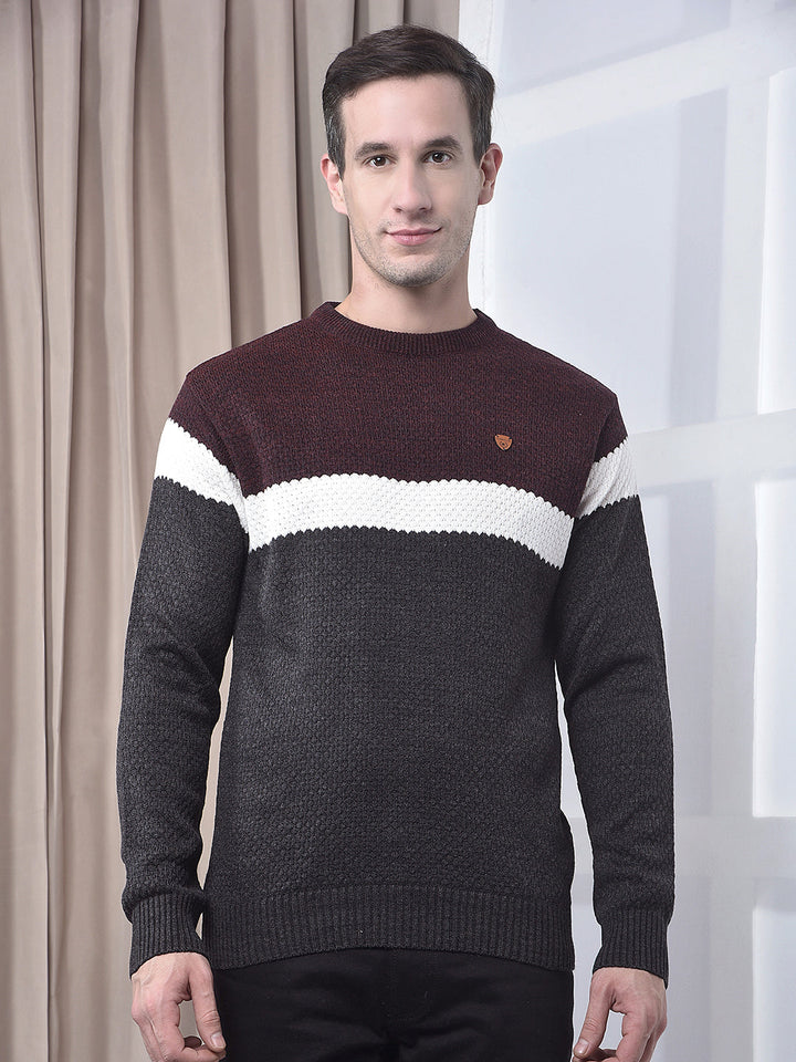 cobb anthra color-block round neck sweater