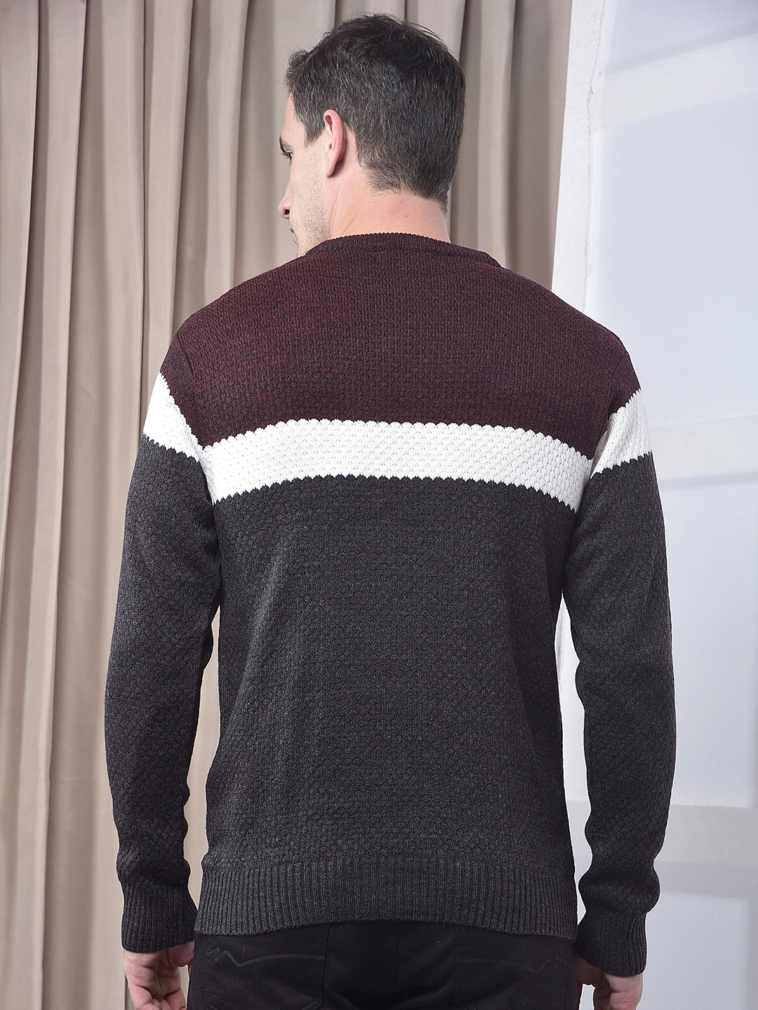 cobb anthra color-block round neck sweater