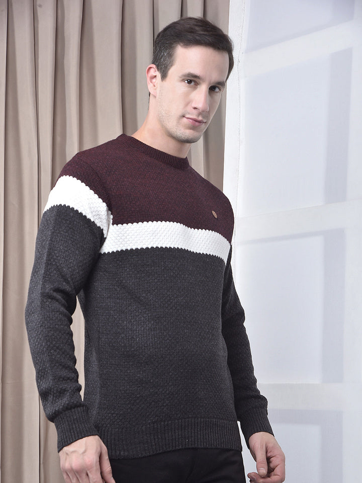 cobb anthra color-block round neck sweater