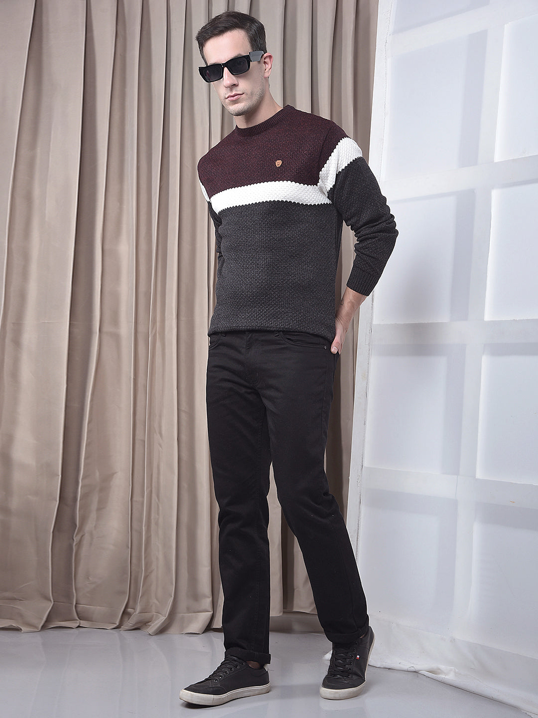 COBB ANTHRA COLOR-BLOCK ROUND NECK SWEATER