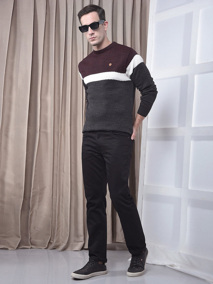 COBB ANTHRA COLOR-BLOCK ROUND NECK SWEATER