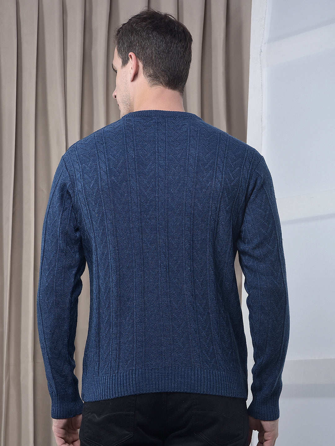 cobb indigo self-design round neck sweater