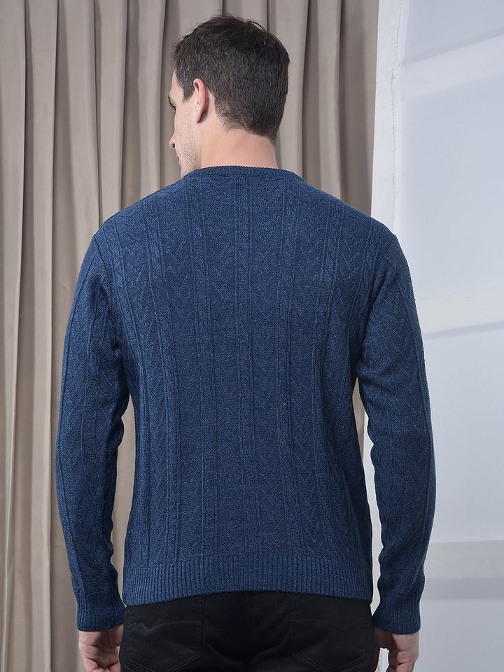 cobb indigo self-design round neck sweater