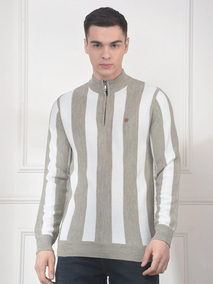 cobb beige color-block half-zipper sweater