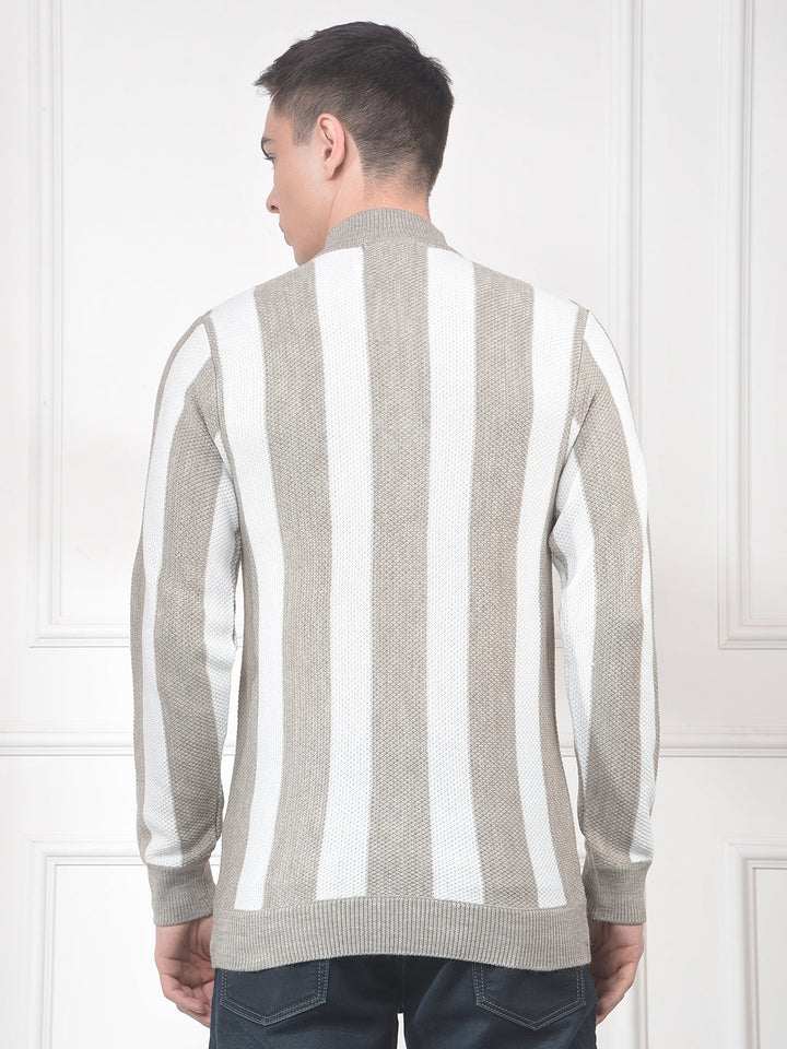 cobb beige color-block half-zipper sweater