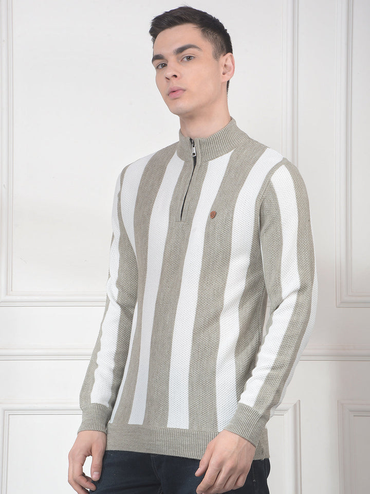 cobb beige color-block half-zipper sweater