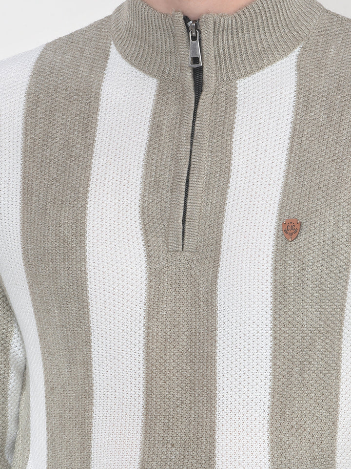 COBB BEIGE COLOR-BLOCK HALF-ZIPPER SWEATER