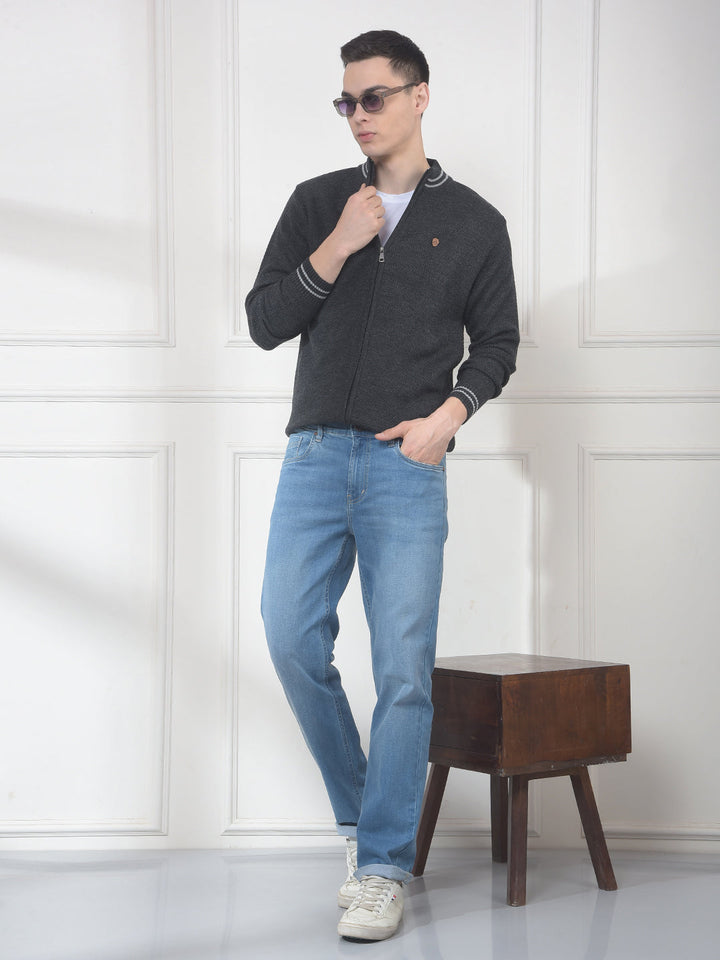 COBB ANTHRA SELF-DESIGN ZIP-UP SWEATER