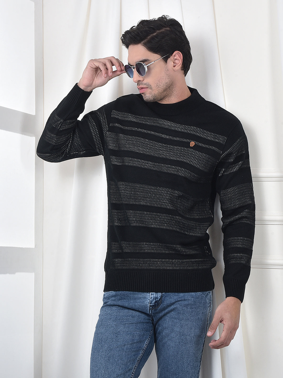 cobb black striped turtle neck sweater