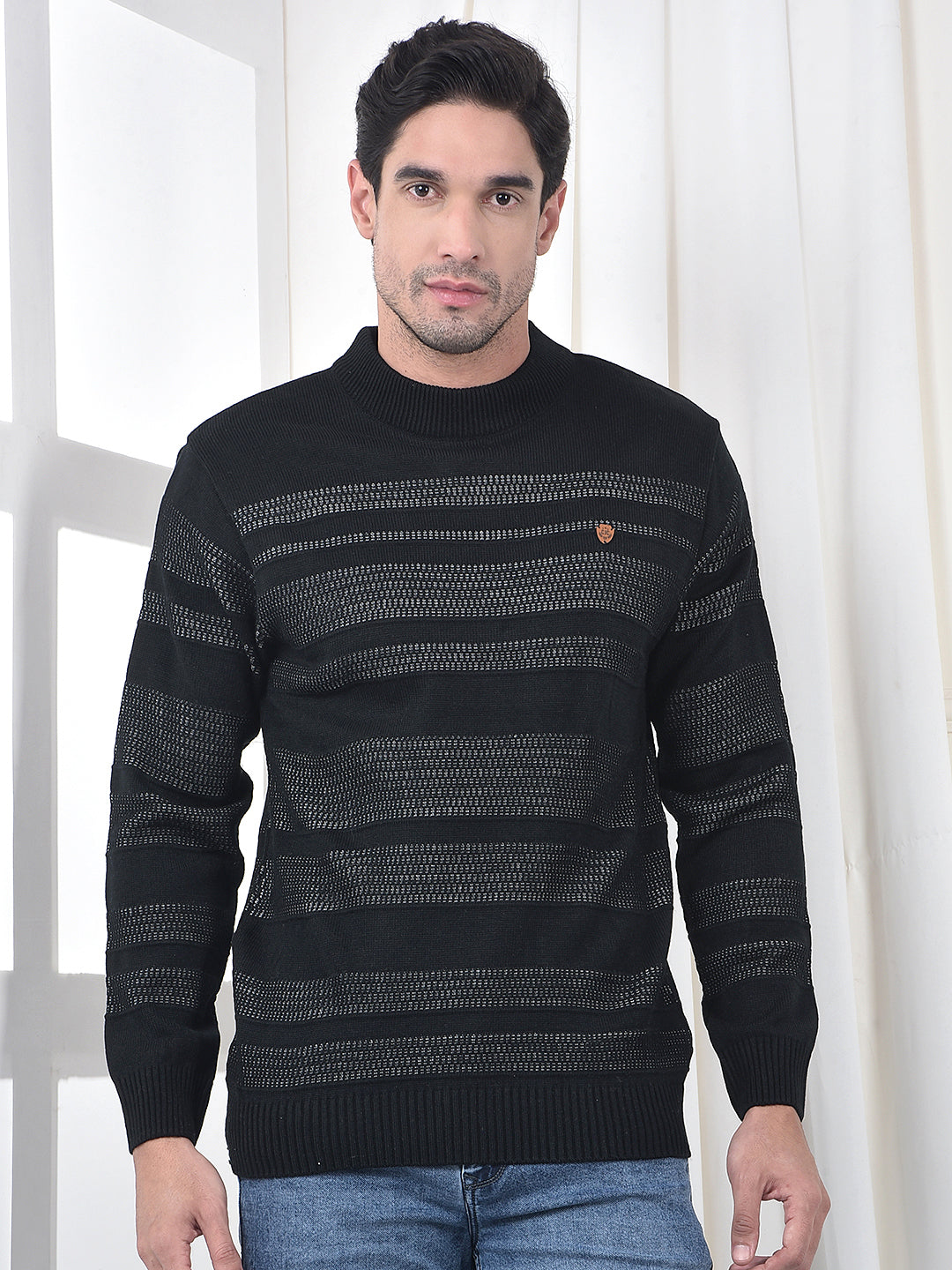 cobb black striped turtle neck sweater