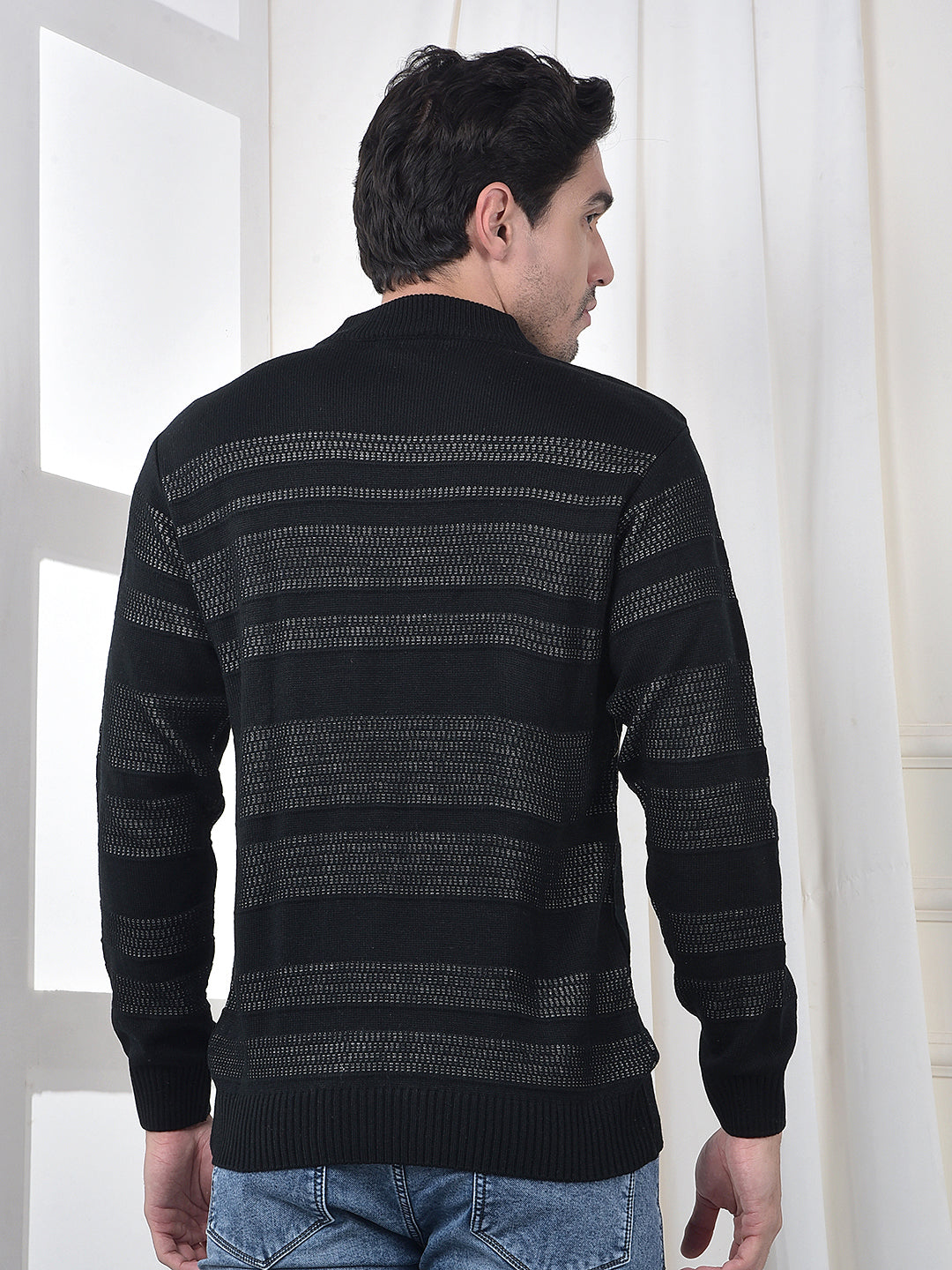 cobb black striped turtle neck sweater