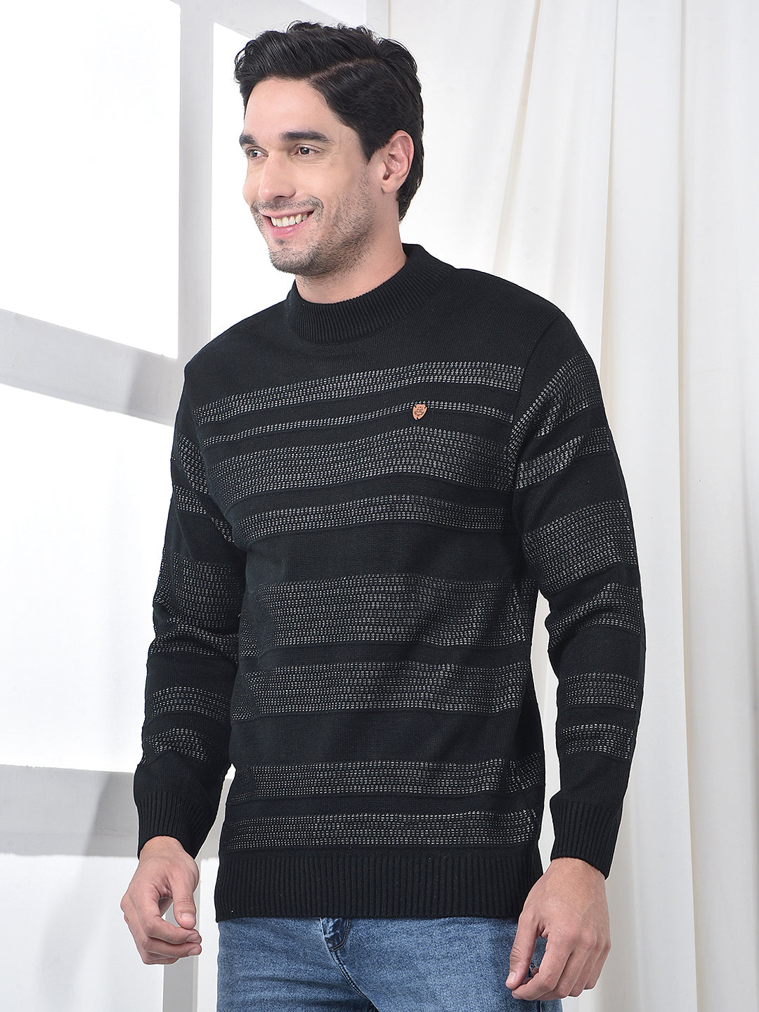 cobb black striped turtle neck sweater
