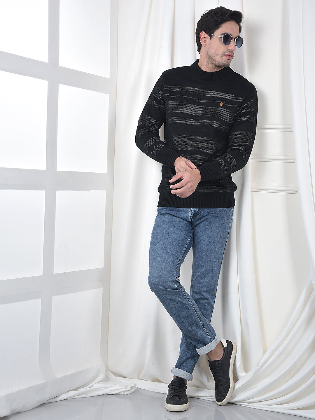 COBB BLACK STRIPED TURTLE NECK SWEATER