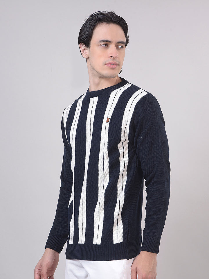 Navy Color-Block Round Sweater