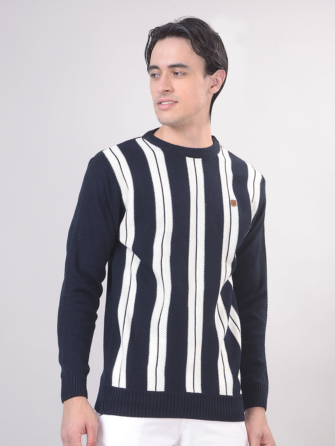 Navy Color-Block Round Sweater