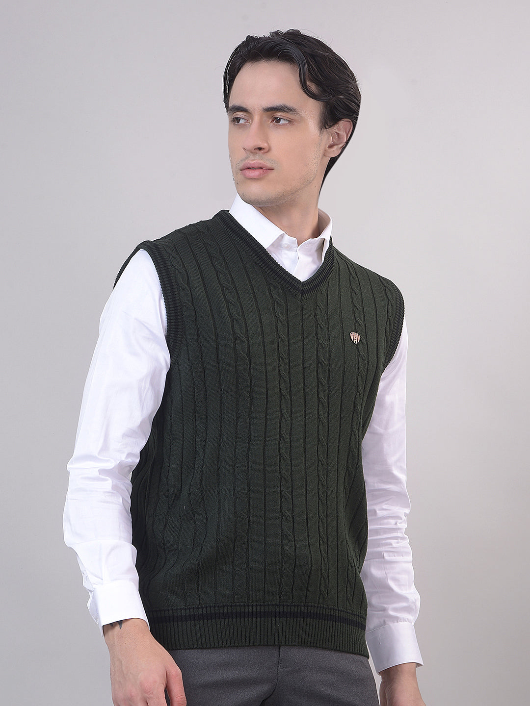 Dark Olive Sleeveless V-Neck Sweater