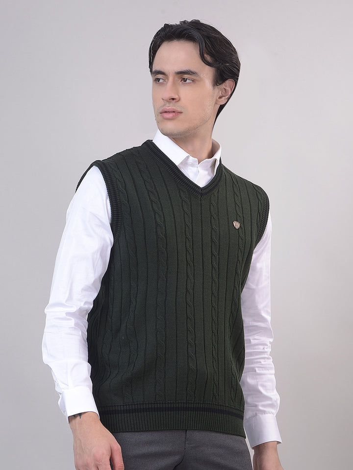 Dark Olive Sleeveless V-Neck Sweater