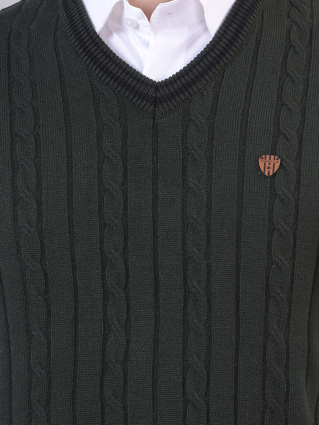Dark Olive Sleeveless V-Neck Sweater