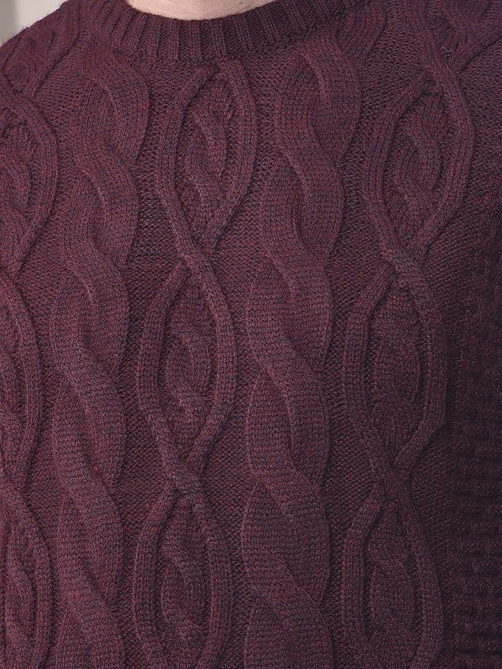 COBB MAROON SELF-DESIGN ROUND NECK SWEATER