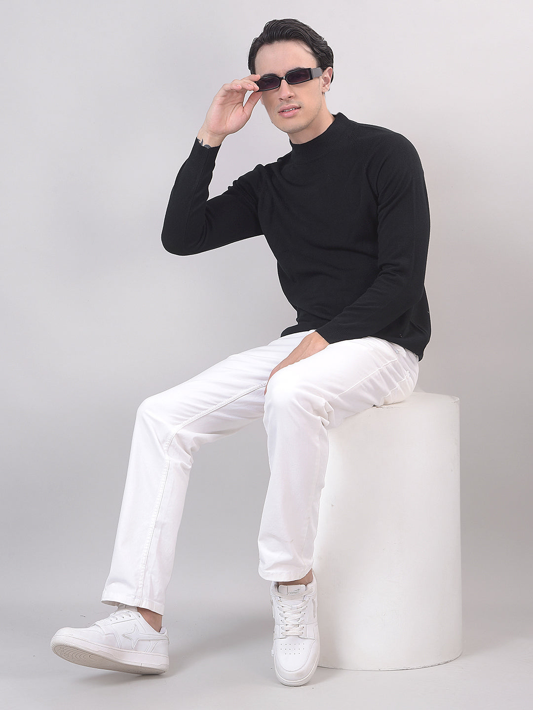 Black Solid Mock Neck Sweater