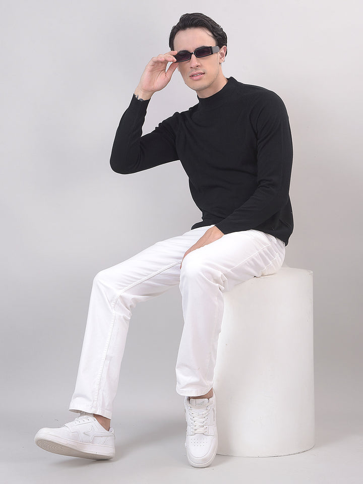 Black Solid Mock Neck Sweater