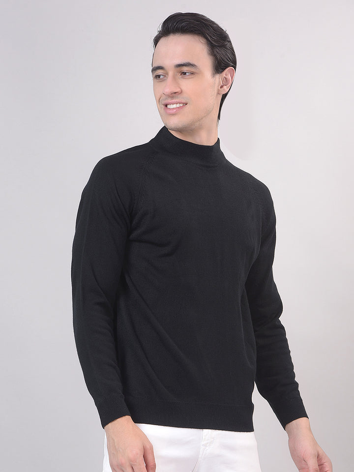 Black Solid Mock Neck Sweater