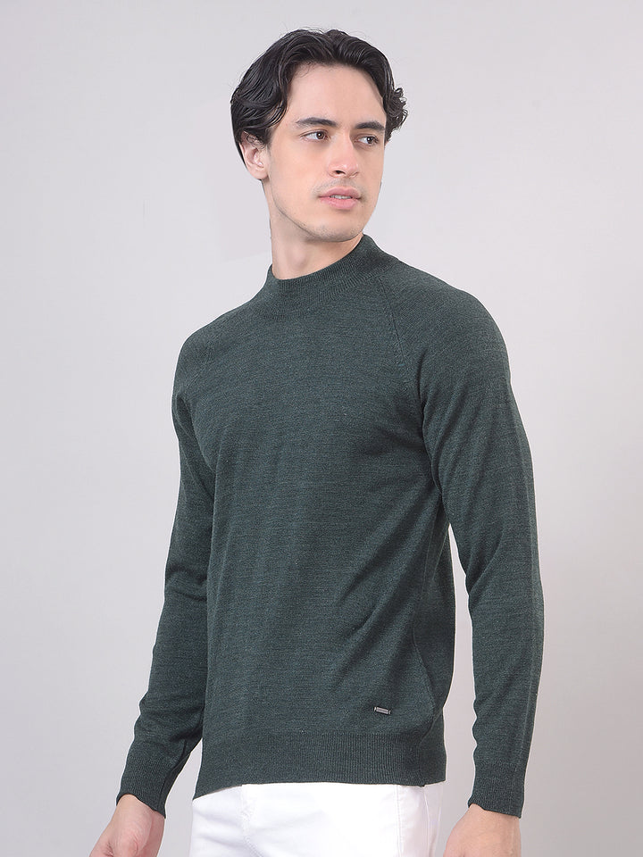 Bottle Green Solid Mock Neck Sweater