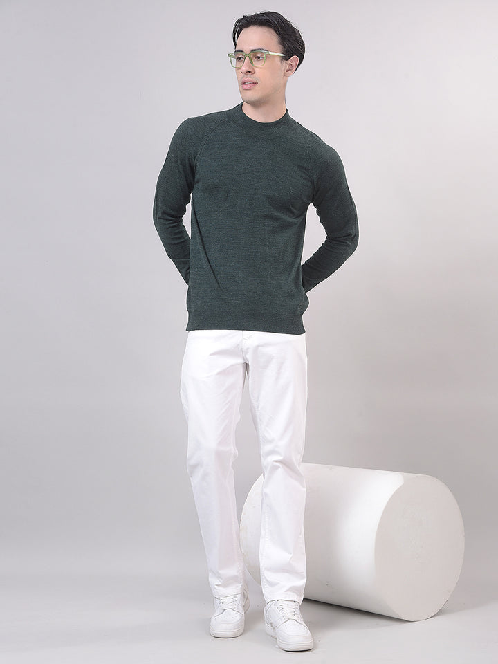 Bottle Green Solid Mock Neck Sweater