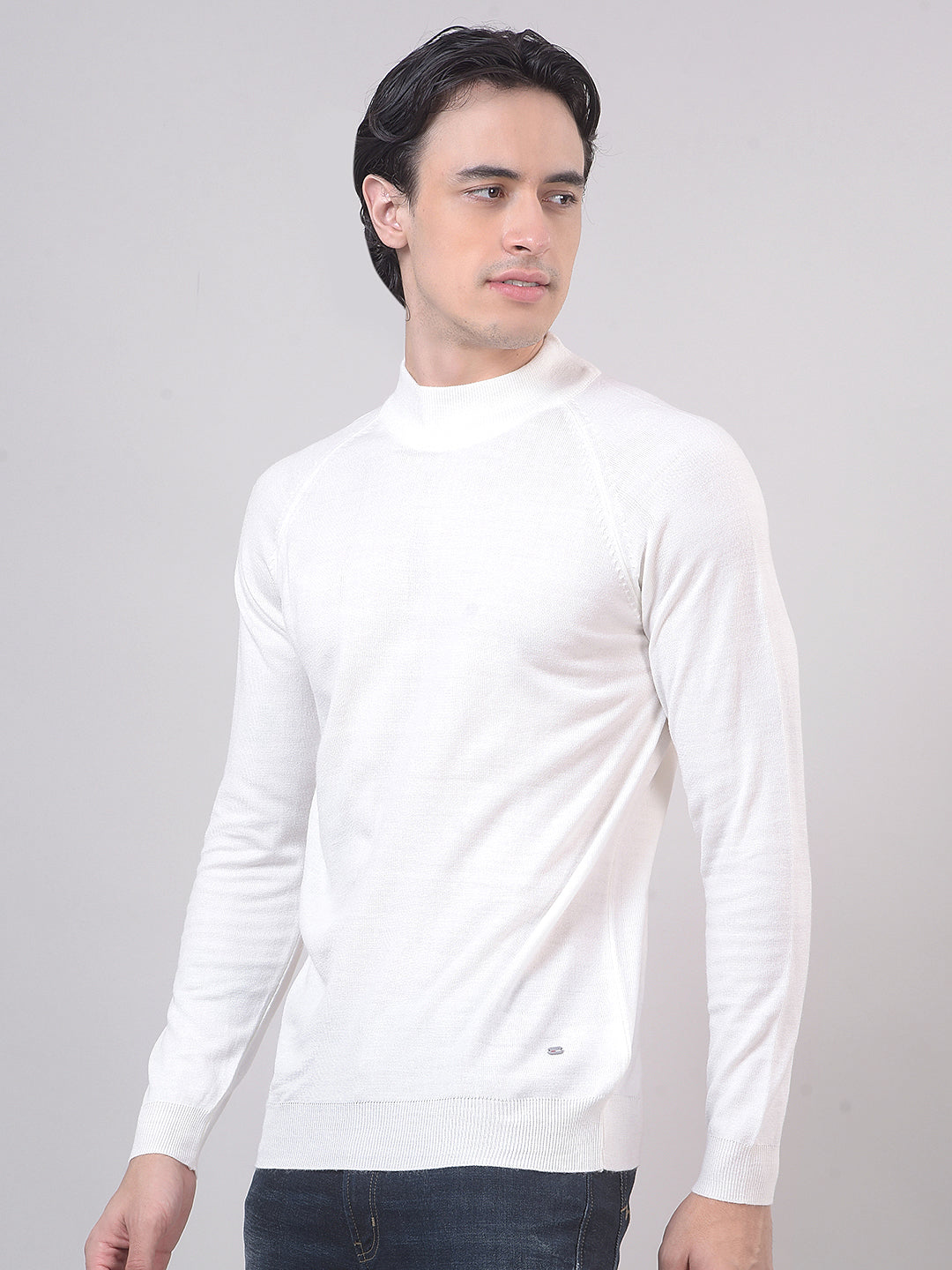 Off White Solid Mock Neck Sweater