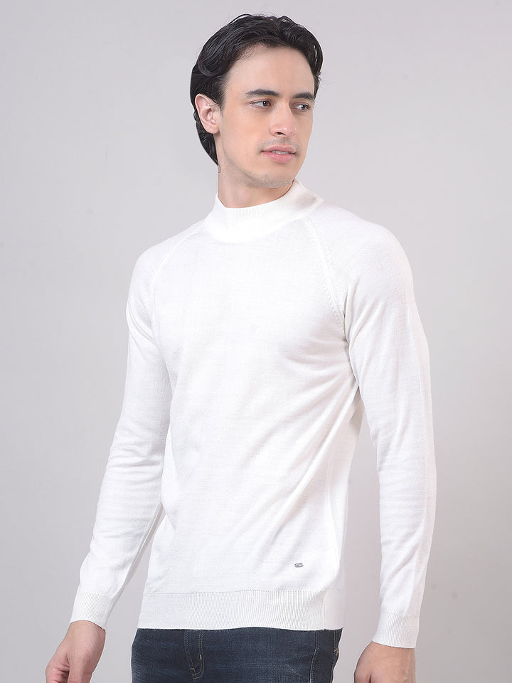 Off White Solid Mock Neck Sweater