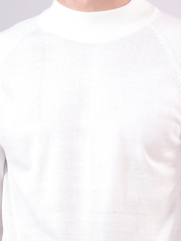 Off White Solid Mock Neck Sweater