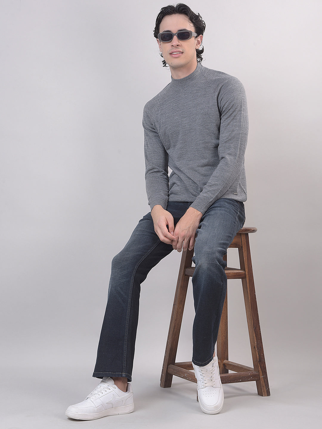 Grey Solid Mock Neck Sweater