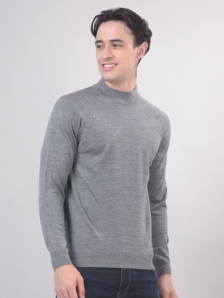 Grey Solid Mock Neck Sweater