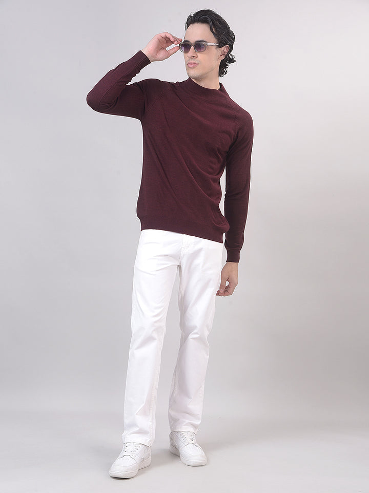Mehroon Solid Mock Neck Sweater