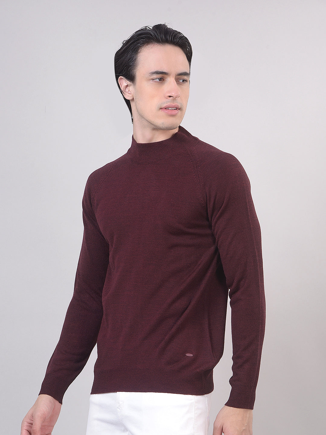 Mehroon Solid Mock Neck Sweater