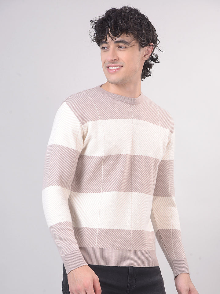 Cream Color-Block Round Sweater