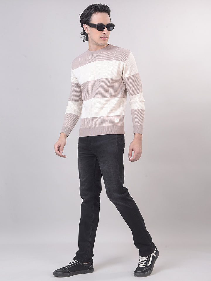 Cream Color-Block Round Sweater