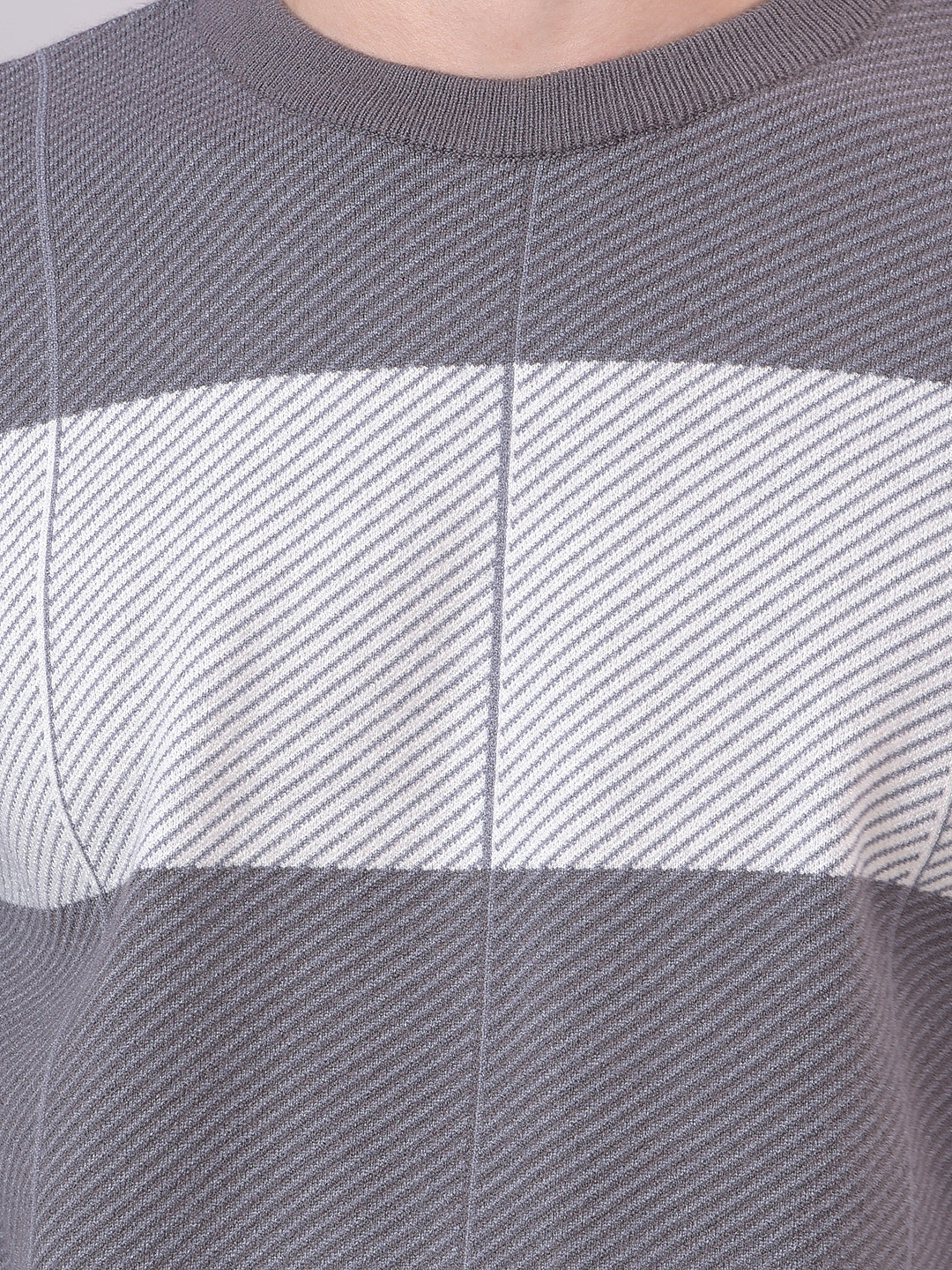 Grey Color-Block Round Sweater