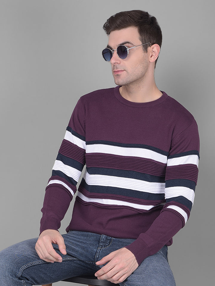 COBB WINE STRIPED ROUND NECK SWEATER