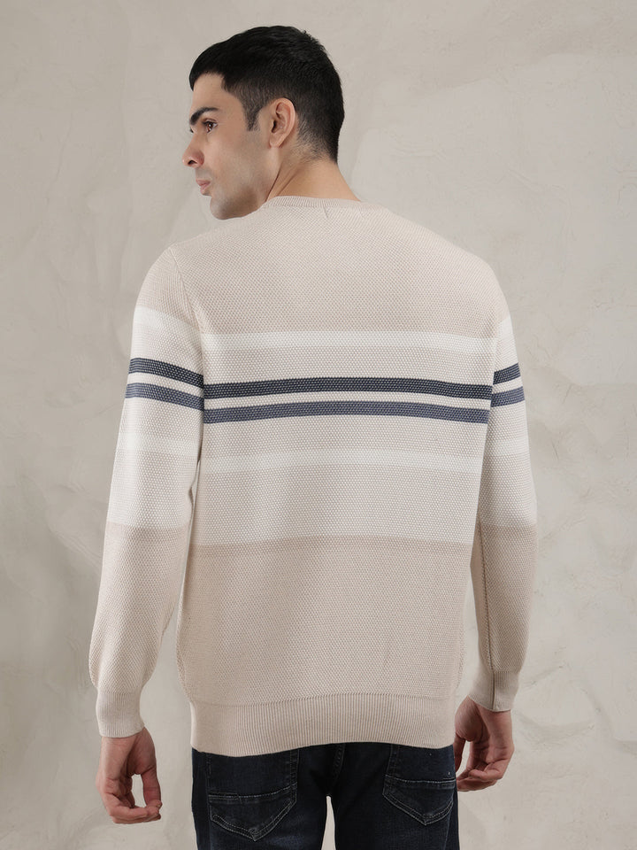 cobb fawn striped round neck sweater