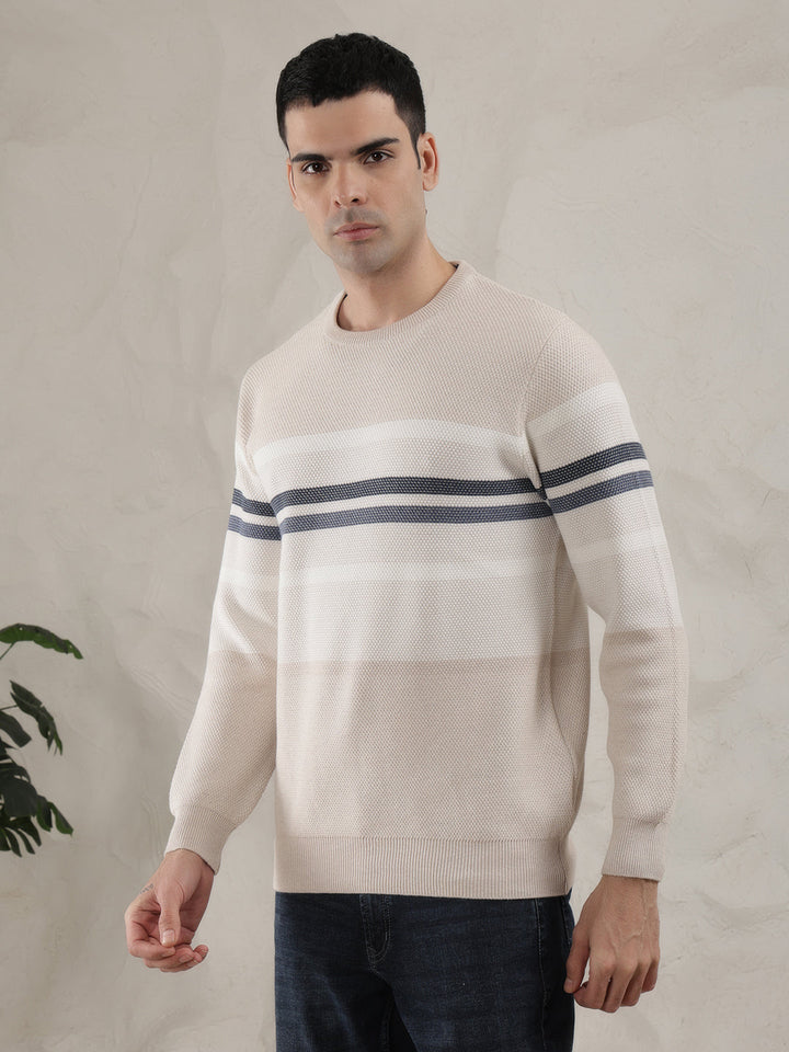 COBB FAWN STRIPED ROUND NECK SWEATER