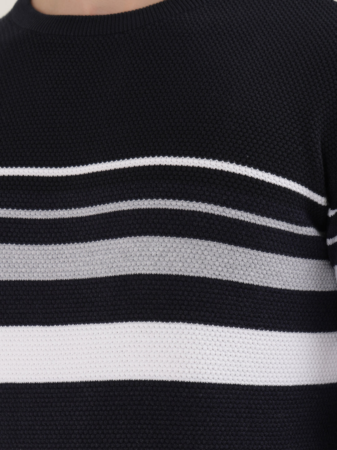 cobb navy blue striped round neck sweater