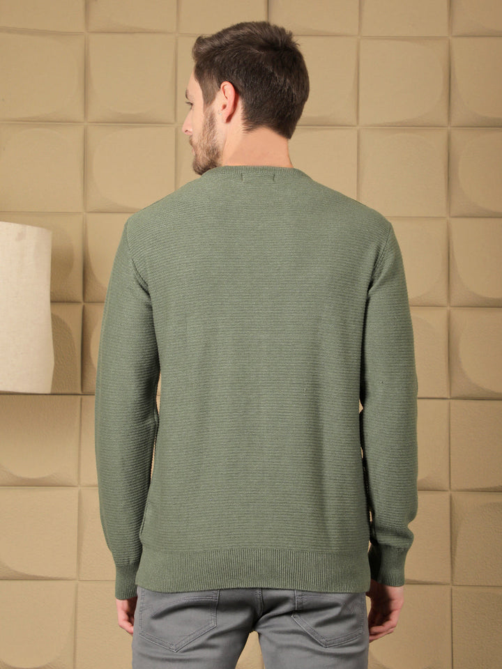 cobb dark green self-design round neck sweater