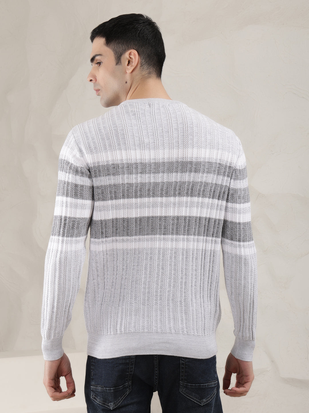 cobb light grey striped round neck sweater