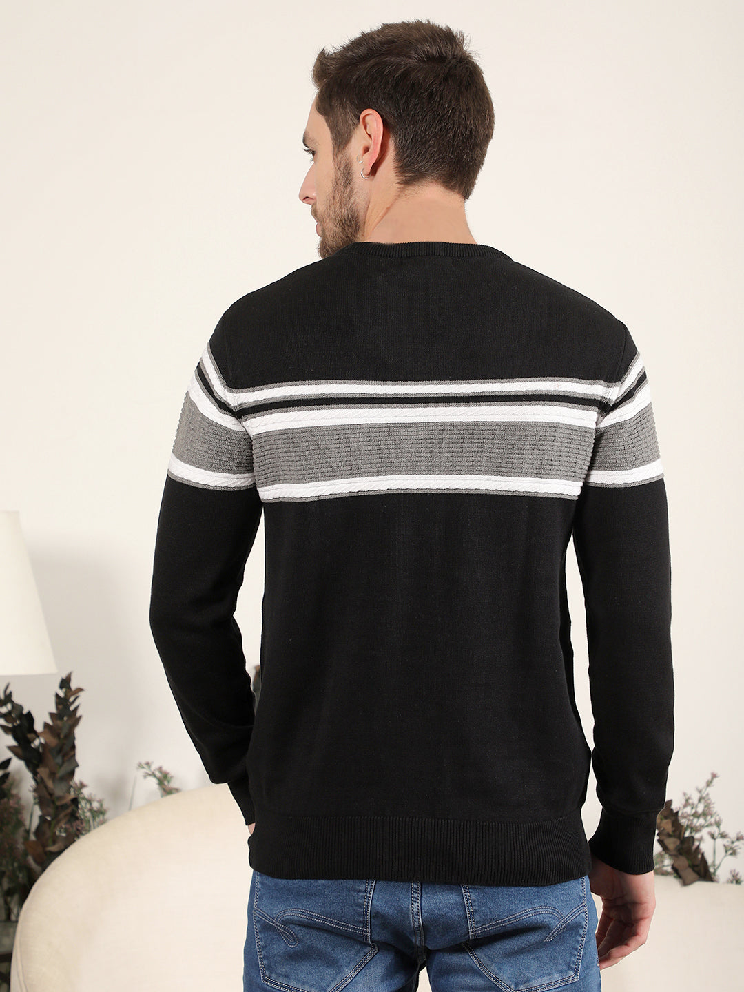 cobb black striped round neck sweater