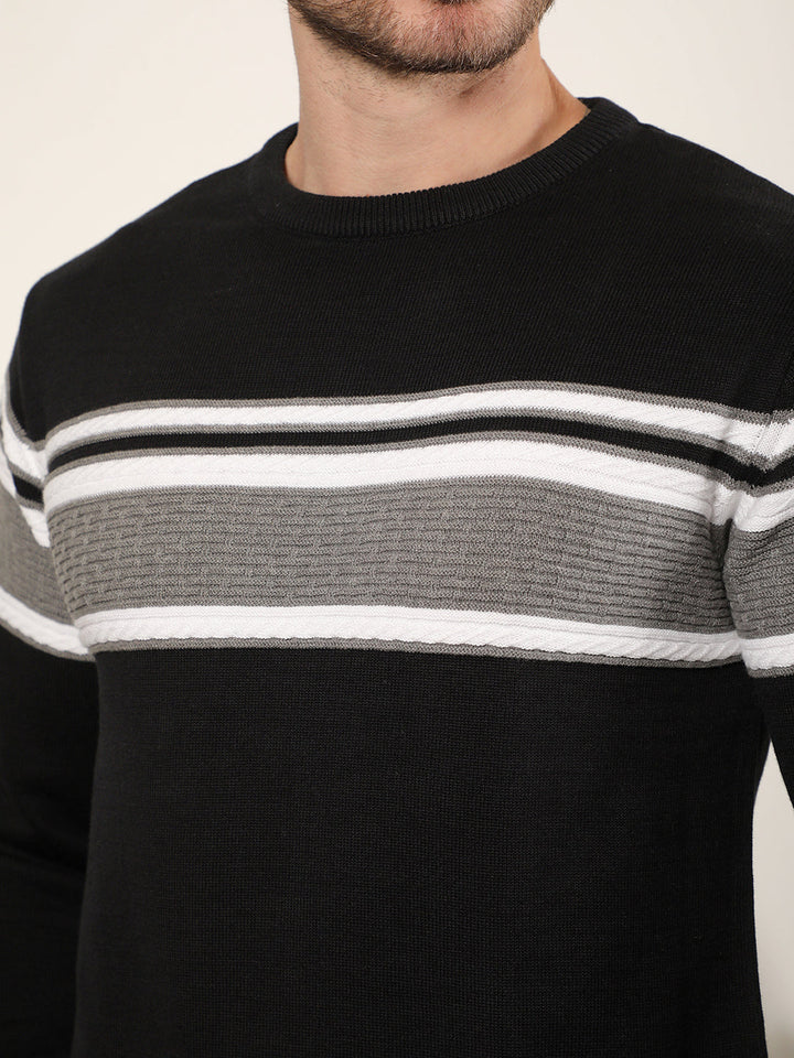 cobb black striped round neck sweater