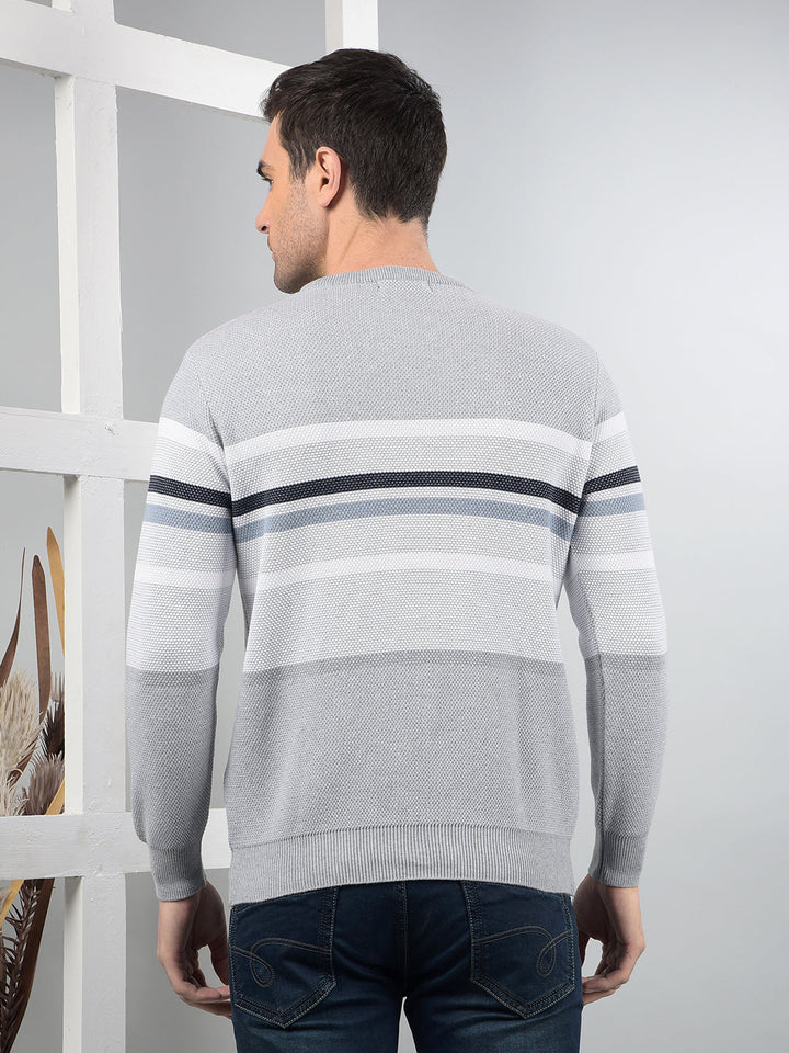 cobb light grey self-design round neck sweater