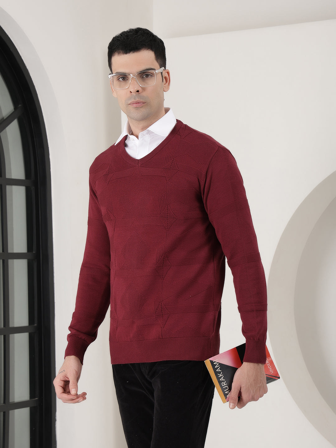 cobb wine self-design v-neck sweater