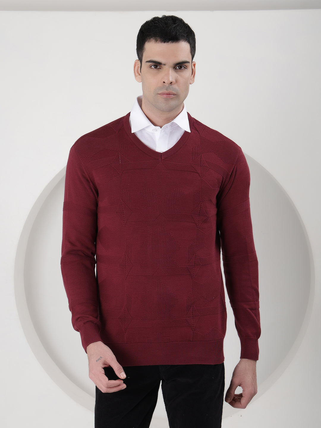 cobb wine self-design v-neck sweater